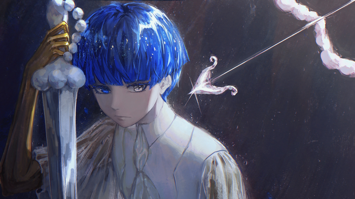 Phos from Houseki no Kuni with a sword