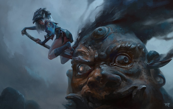 Fantasy girl riding a creature