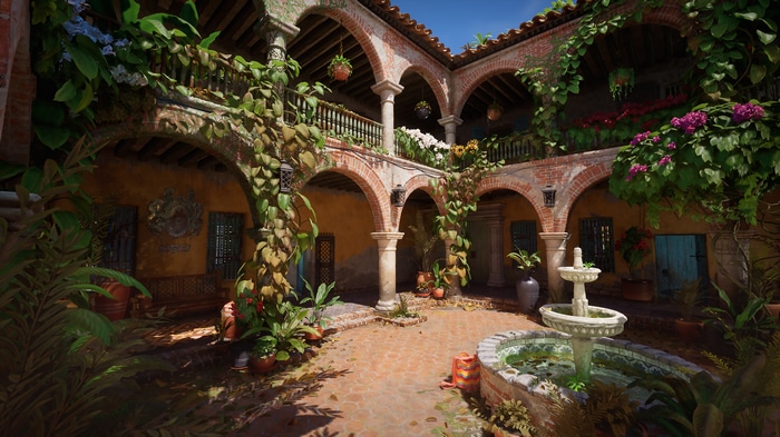 4K Courtyard with Fountain and Arches