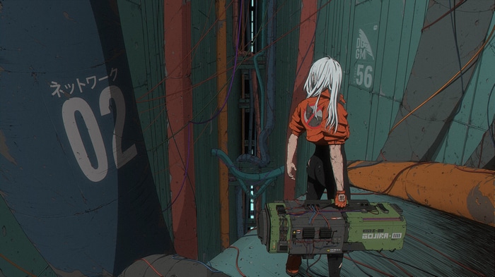 Woman with a boombox in a futuristic city