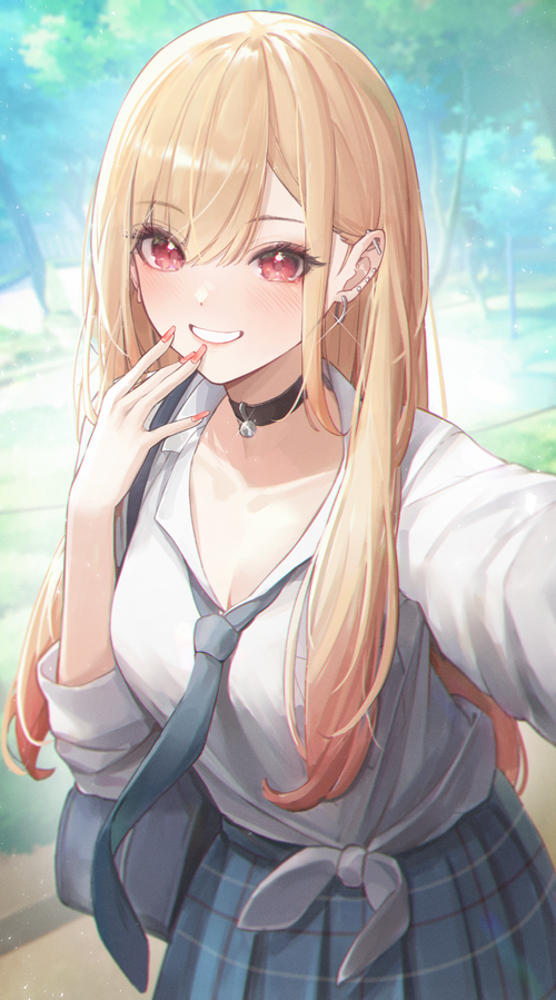 Kitagawa Marin in School Uniform Taking a Selfie