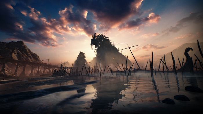 Hellblade: Senua's Sacrifice landscape with dragon-like structure