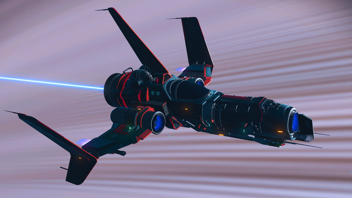 No Man's Sky fighter ship with blue thruster