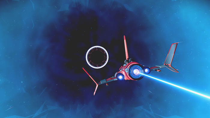 No Man's Sky: Spaceship approaching a black hole