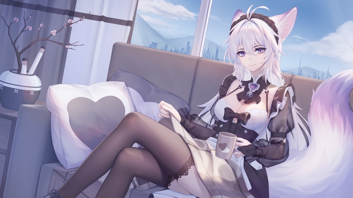 4K Anime Girl with Fox Ears and Tail