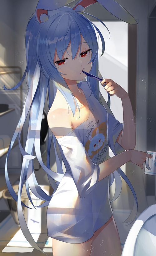 Usada Pekora Brushing Teeth with Bunny Ears