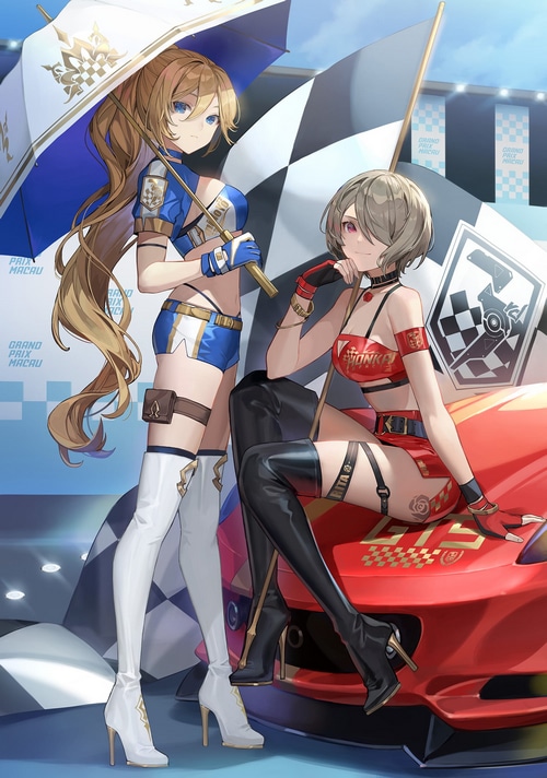 Honkai Impact 3rd Race Queens Rita and Bianka with Race Flag