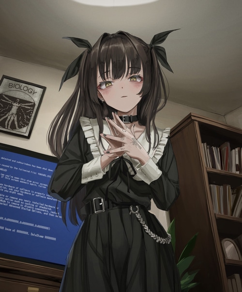 Anime girl in gothic lolita dress with Blue Screen of Death