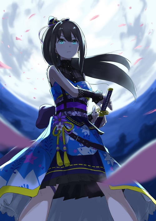 Shibuya Rin from THE iDOLM@STER: Cinderella Girls with a sword