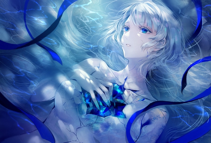 Anime girl with blue eyes and white hair