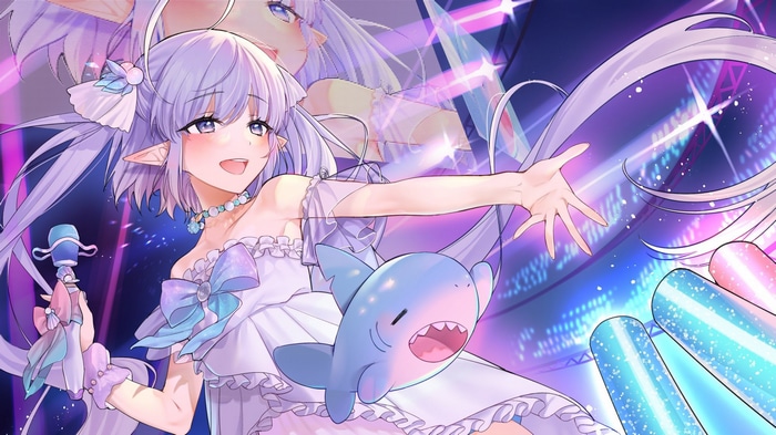 Sino42, a Virtual Youtuber, sings with a shark plushie