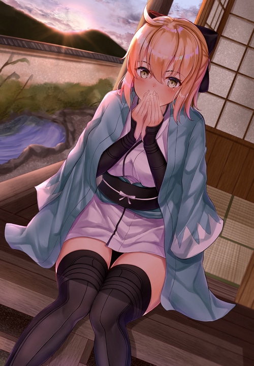 Okita Souji in Kimono by a Hot Spring