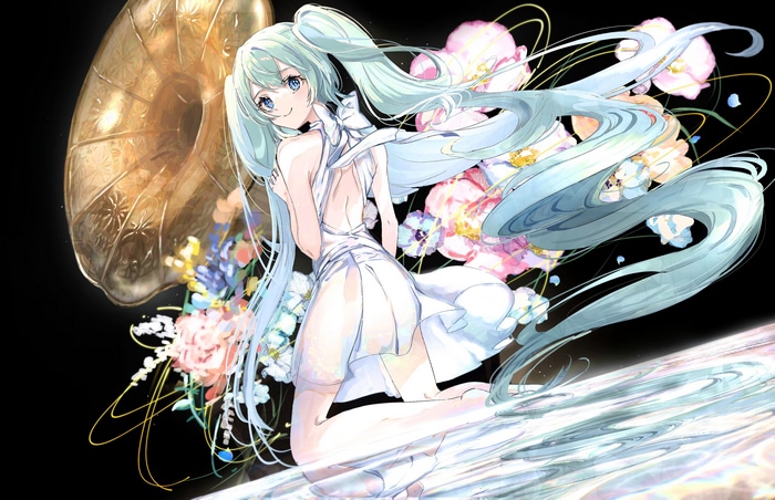 4K anime girl with cyan hair and blue eyes