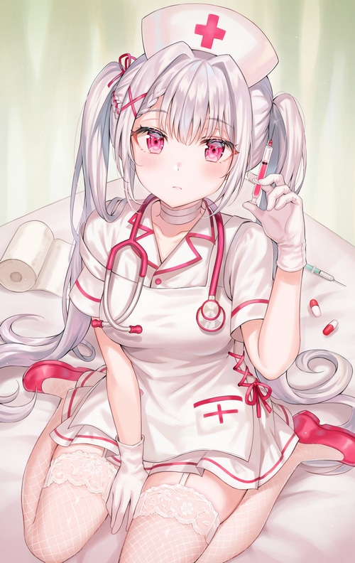 Anime nurse girl with syringe and stethoscope