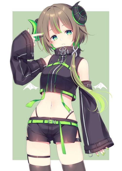 Anime girl with horns and green accents