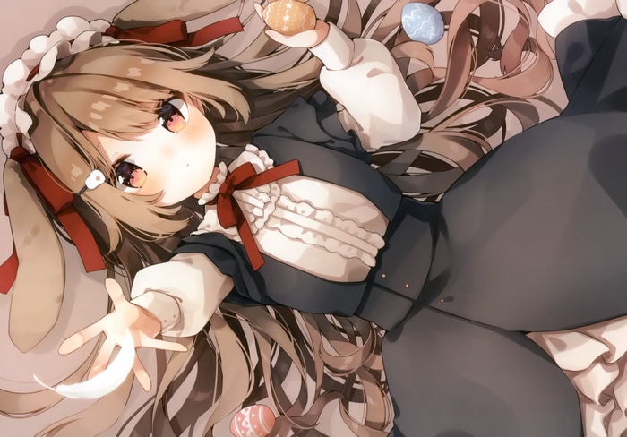 Bunny girl with Easter eggs