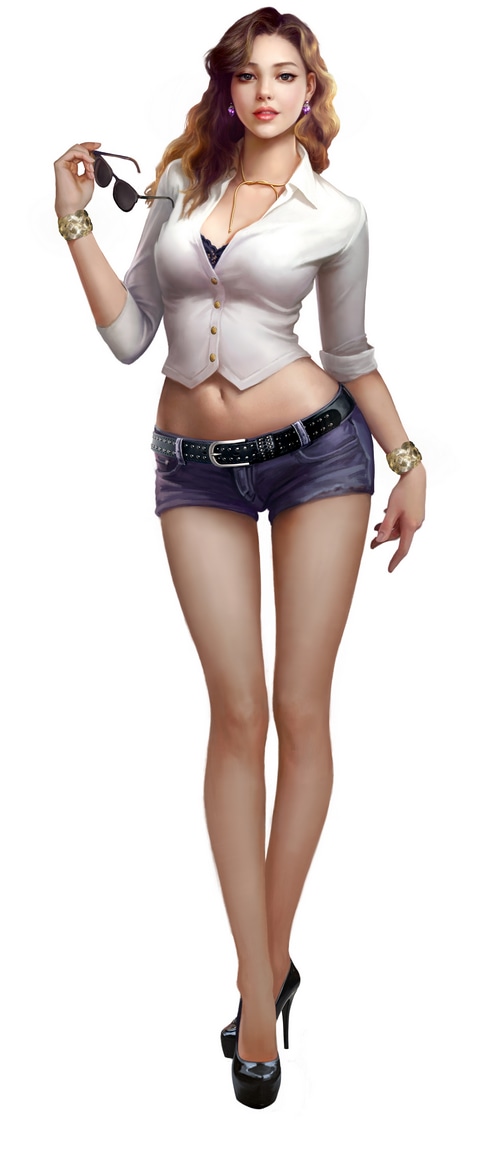 Illustration of a woman in a white shirt and shorts