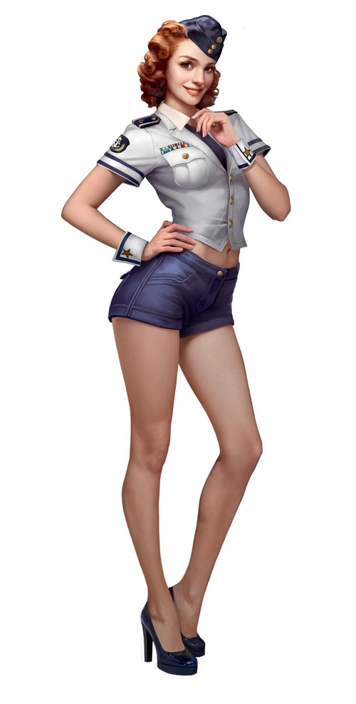 Pinup model in navy uniform and heels