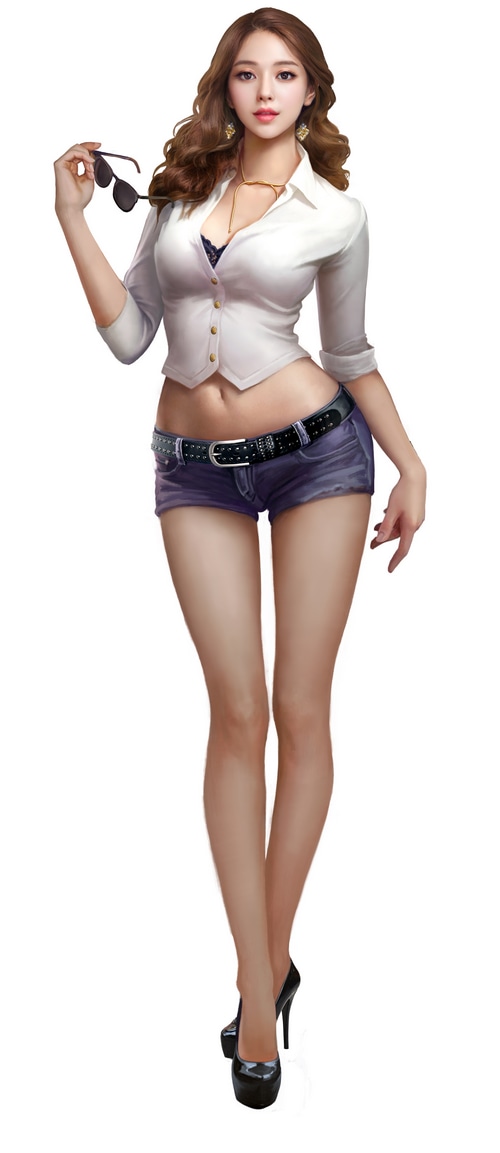 Asian Woman in White Shirt and Denim Shorts