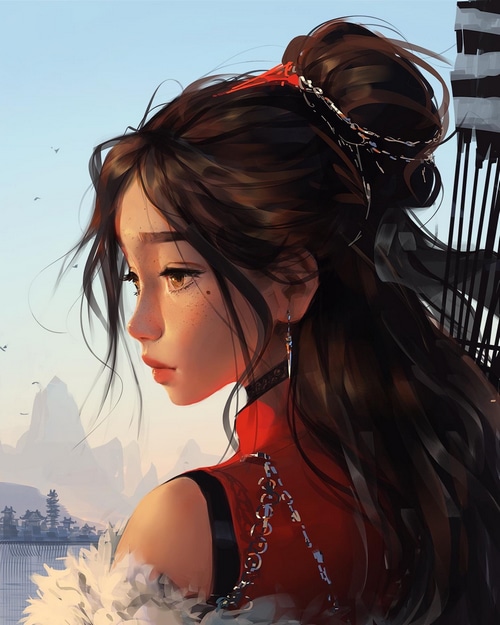 Artwork of a woman with freckles and brown hair