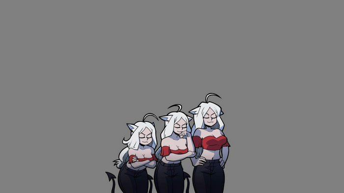 Cerberus from Helltaker with cleavage and demon tails