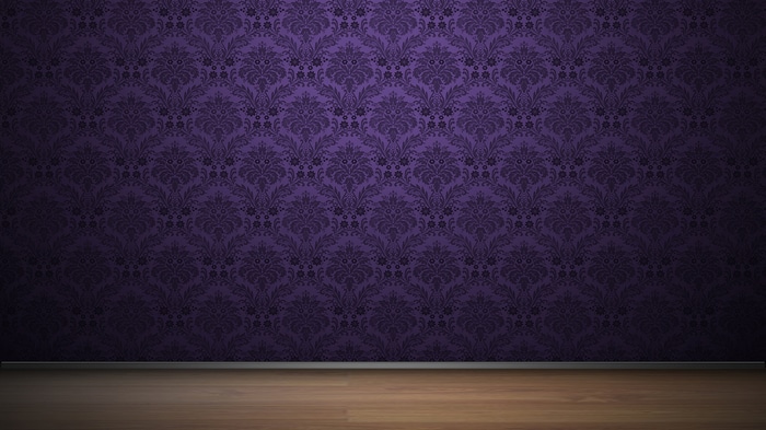 Purple damask pattern wall with wooden floor