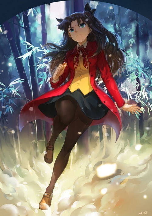 Tohsaka Rin from Fate/Stay Night in a forest