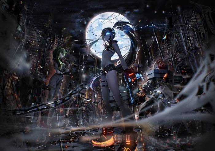 4K Black Rock Shooter in a dark city