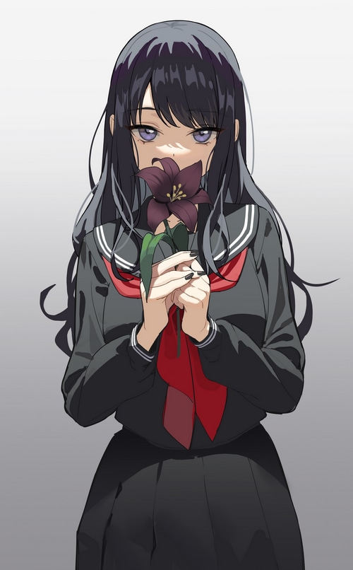 Kazano Hiori holding a dark flower