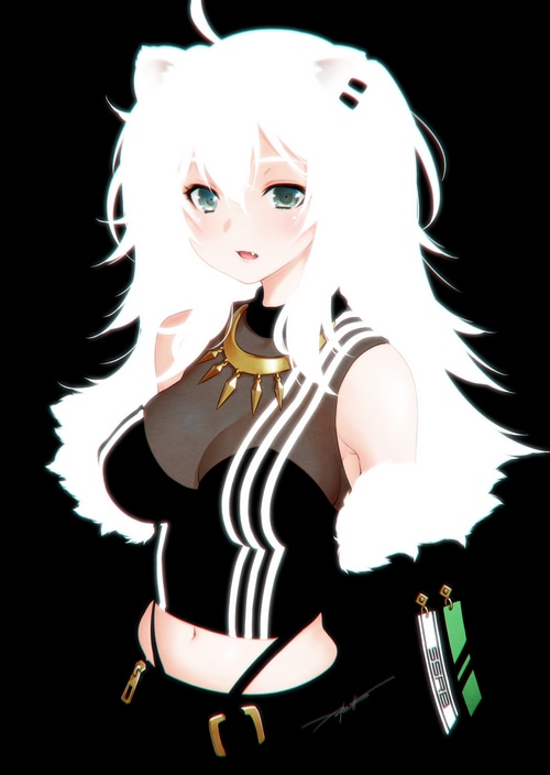 Shishiro Botan with white hair and cat ears