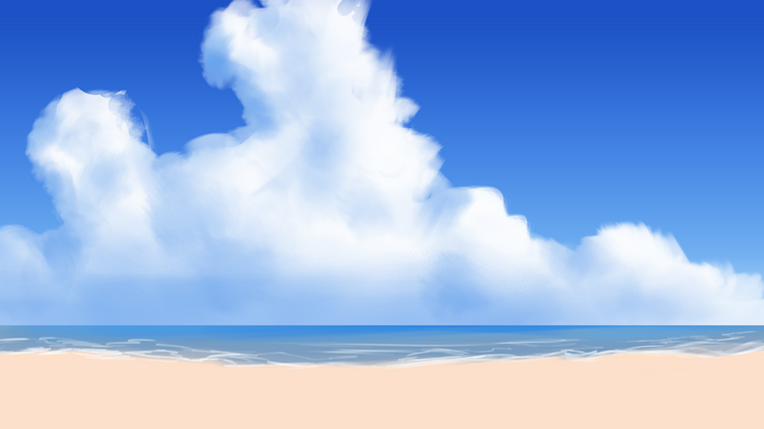 Beach with sand, ocean waves, and clouds