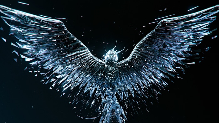 A crystalline phoenix with outstretched wings