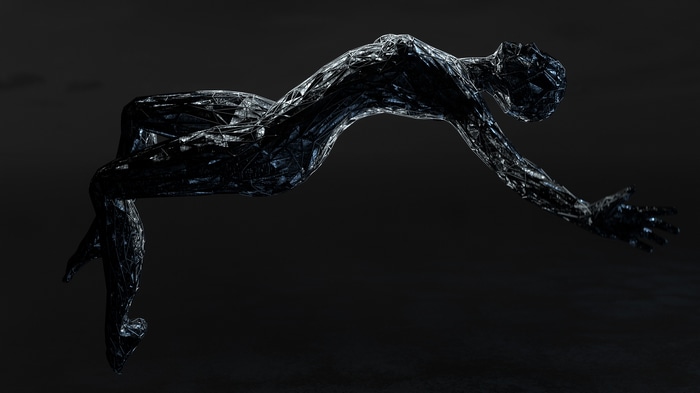 Abstract dark figure floating in darkness