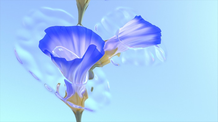 4K Abstract Blue Flowers Blooming in Water