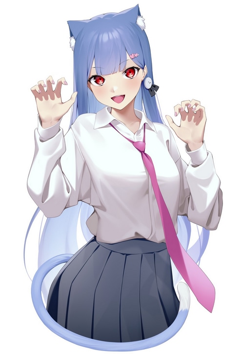 Artwork of Kuen with blue hair and cat ears