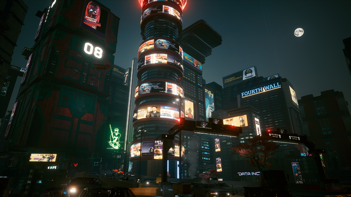 Cyberpunk 2077 futuristic city at night