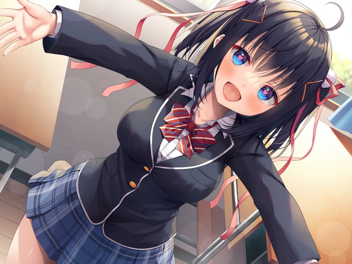 Anime girl in school uniform with blue eyes