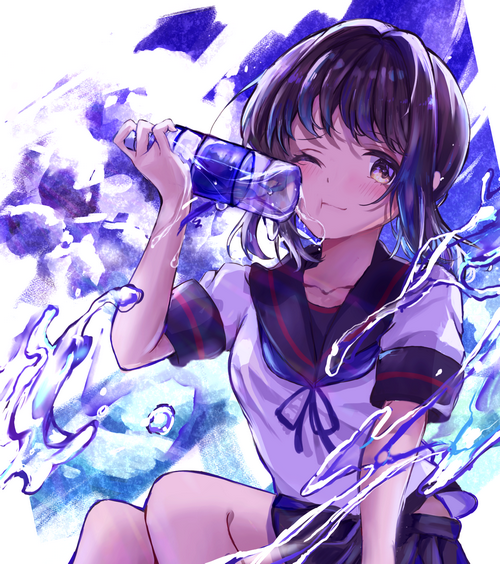Fubuki from Kantai Collection drinking water