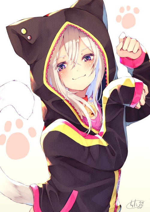 Anime girl with cat ears and tail