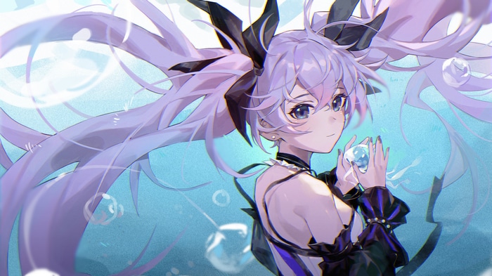 A-SOUL girl with purple hair underwater