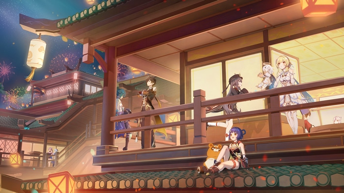Fantasy girls and fireworks at a traditional festival
