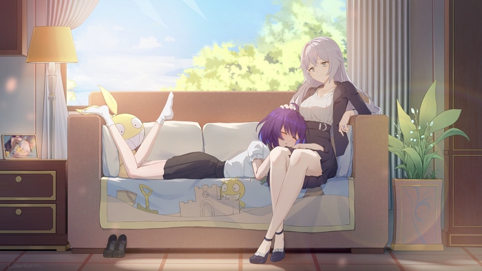 Honkai Impact 4K: Two girls relaxing on a couch