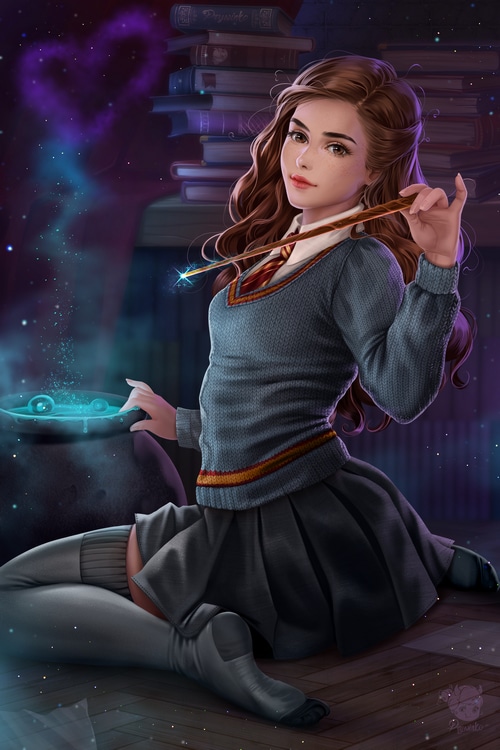Hermione Granger casting a spell with a wand
