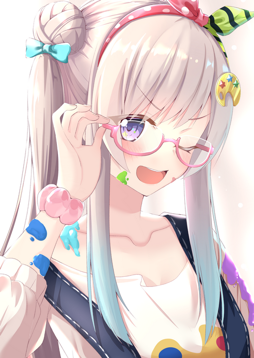 Anime girl with glasses and paint splatters