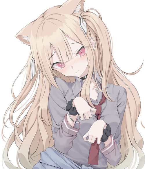 Anime girl with cat ears and pink eyes