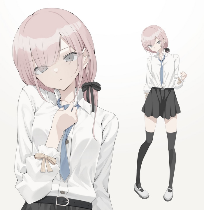 Anime girl in school uniform with knee-high socks