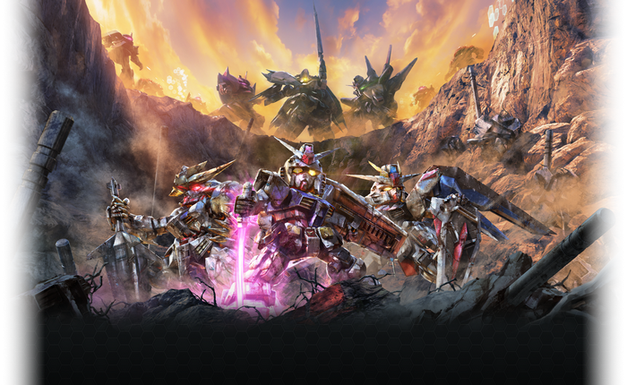 Gundam Mobile Suits in a Rocky Landscape