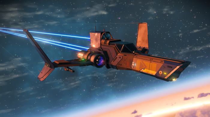 No Man's Sky Spaceship Firing Lasers