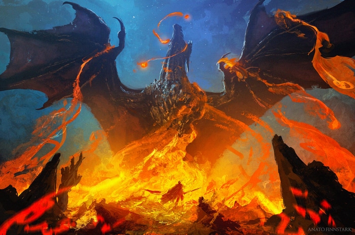 Anato Finnstark's fantasy art of a dragon breathing fire