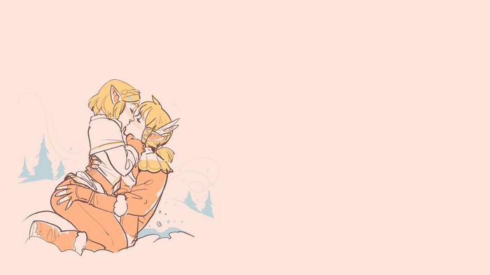 Link and Zelda kissing in the snow